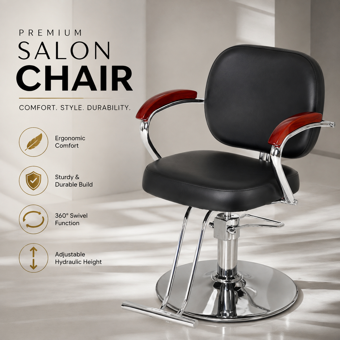 Premium Hydraulic Salon Styling Chair with Footrest â€“ Black | VYBEÂ®