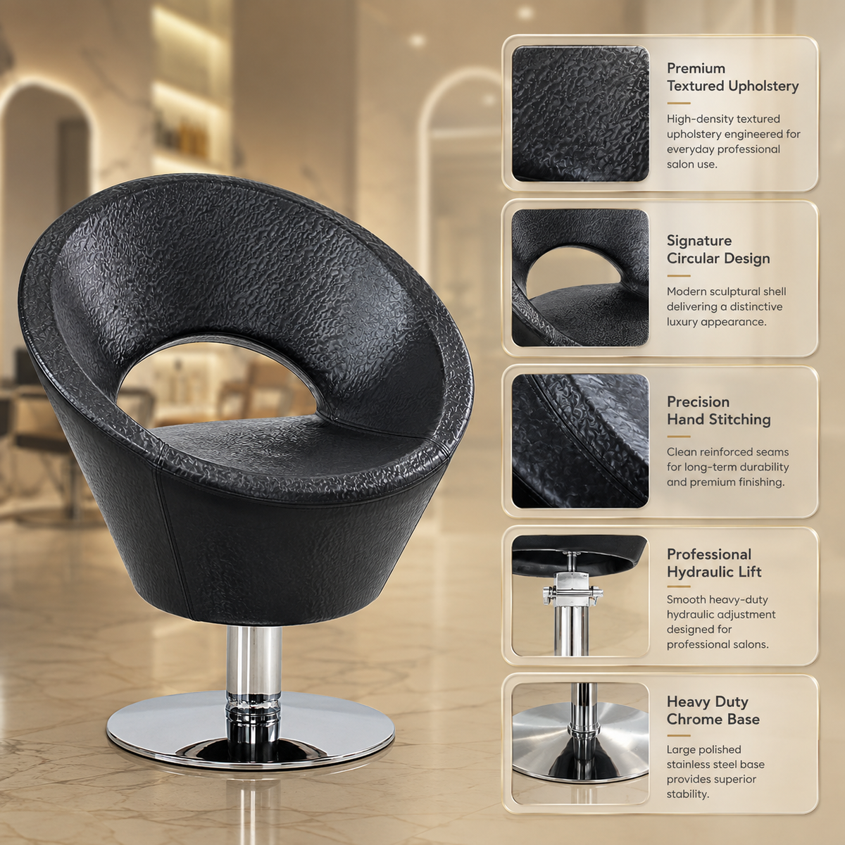Professional Hydraulic Salon Styling Chair â€“ Premium Round Shell Barber & Beauty Chair | VYBEÂ®
