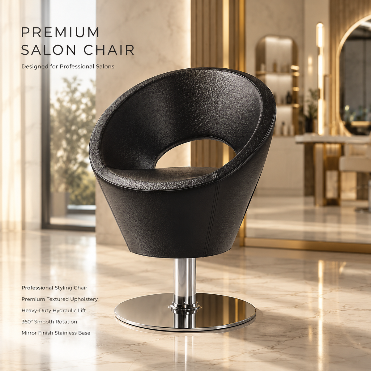 Professional Hydraulic Salon Styling Chair â€“ Premium Round Shell Barber & Beauty Chair | VYBEÂ®