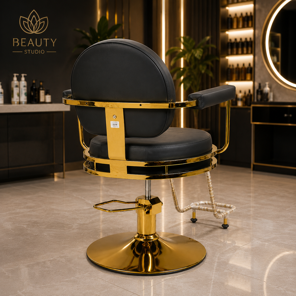 Premium Hydraulic Salon Styling Chair with Gold Frame & Footrest for Beauty Salon | VYBEÂ®