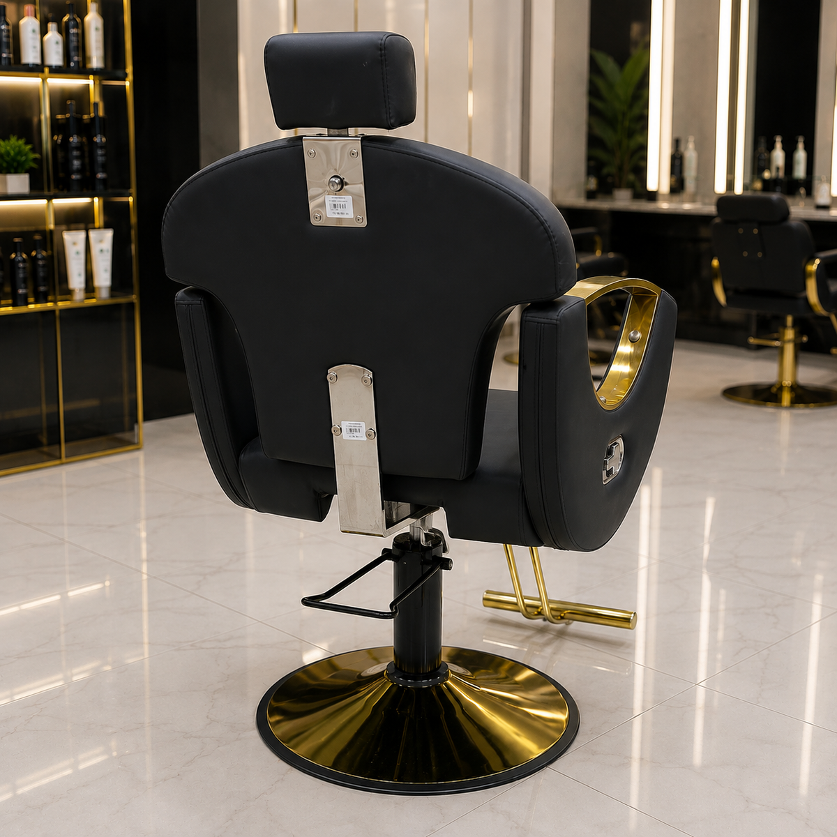 Luxury Black & Gold Hydraulic Reclining Barber Chair with Adjustable Headrest & Heavy-Duty Base | VYBEÂ®