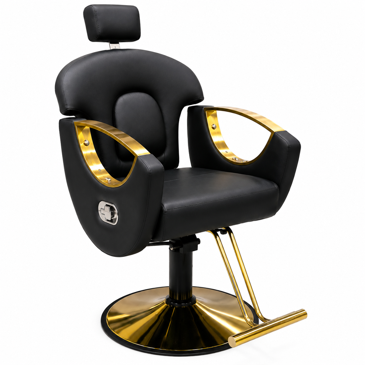 Luxury Black & Gold Hydraulic Reclining Barber Chair with Adjustable Headrest & Heavy-Duty Base | VYBEÂ®