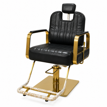 Luxury Hydraulic Salon Styling Chair with Gold Metal Armrests & Square Base | VYBEÂ®