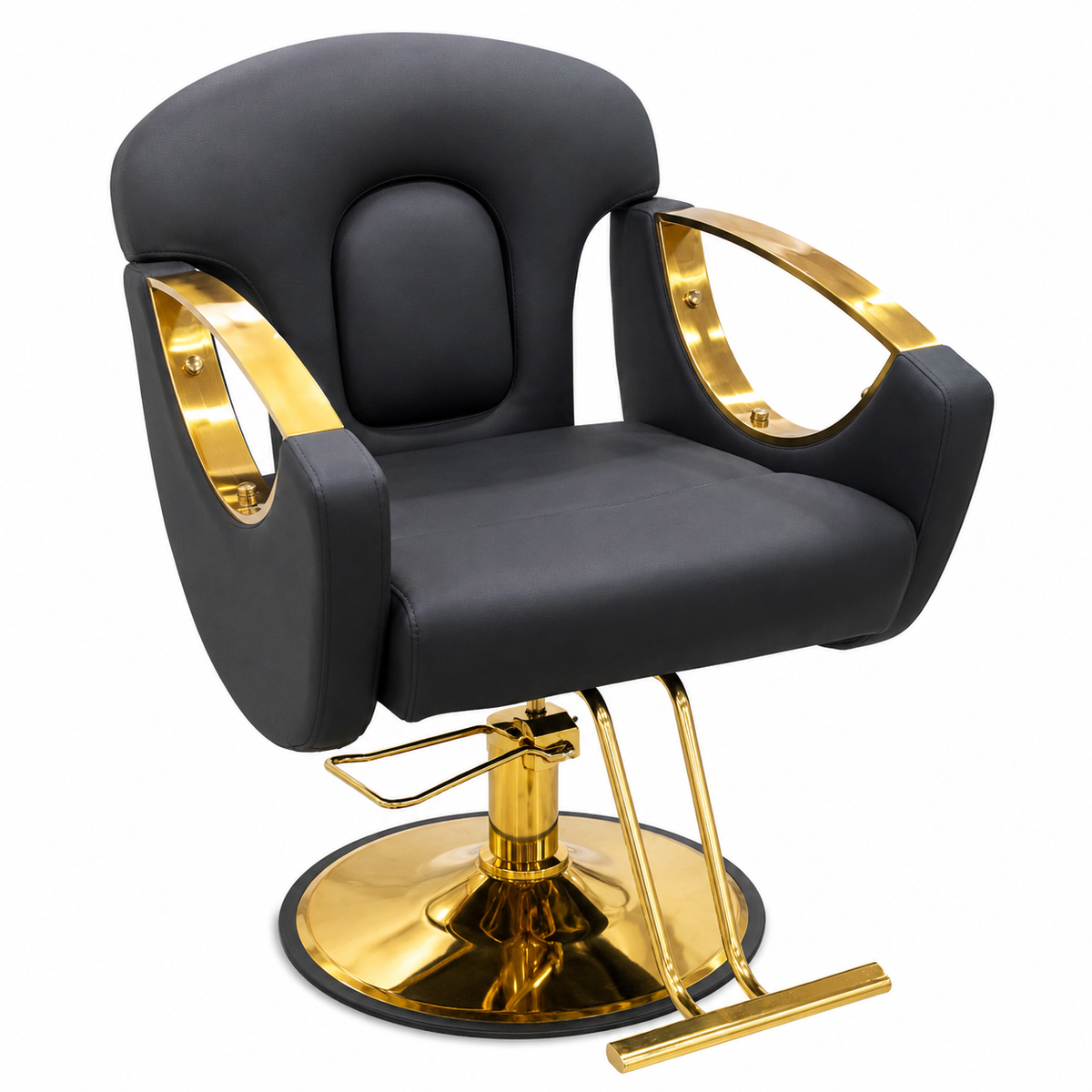 Premium Hydraulic Salon Styling Chair with Gold Armrests, Heavy Duty Base & Ergonomic PU Leather Hairdresser Chair | VYBEÂ®