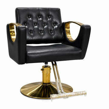 Luxury Tufted Salon Styling Chair with Gold Armrests | Hydraulic Barber & Beauty Chair | VYBEÂ®