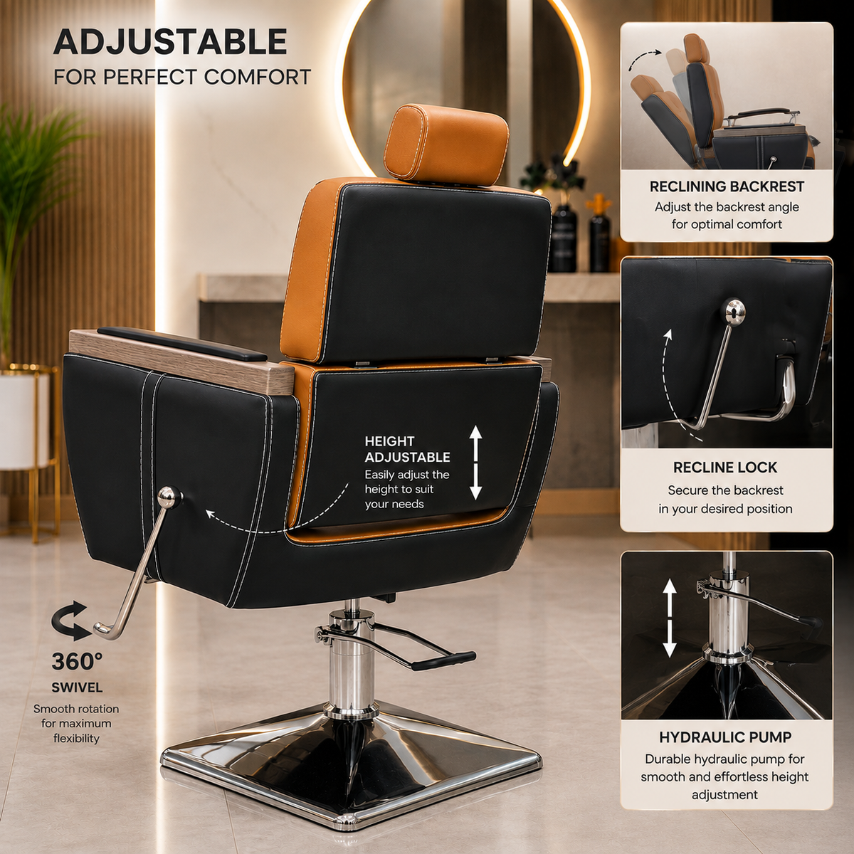 Professional Hydraulic Barber Chair Reclining Salon Styling Chair | VYBEÂ®