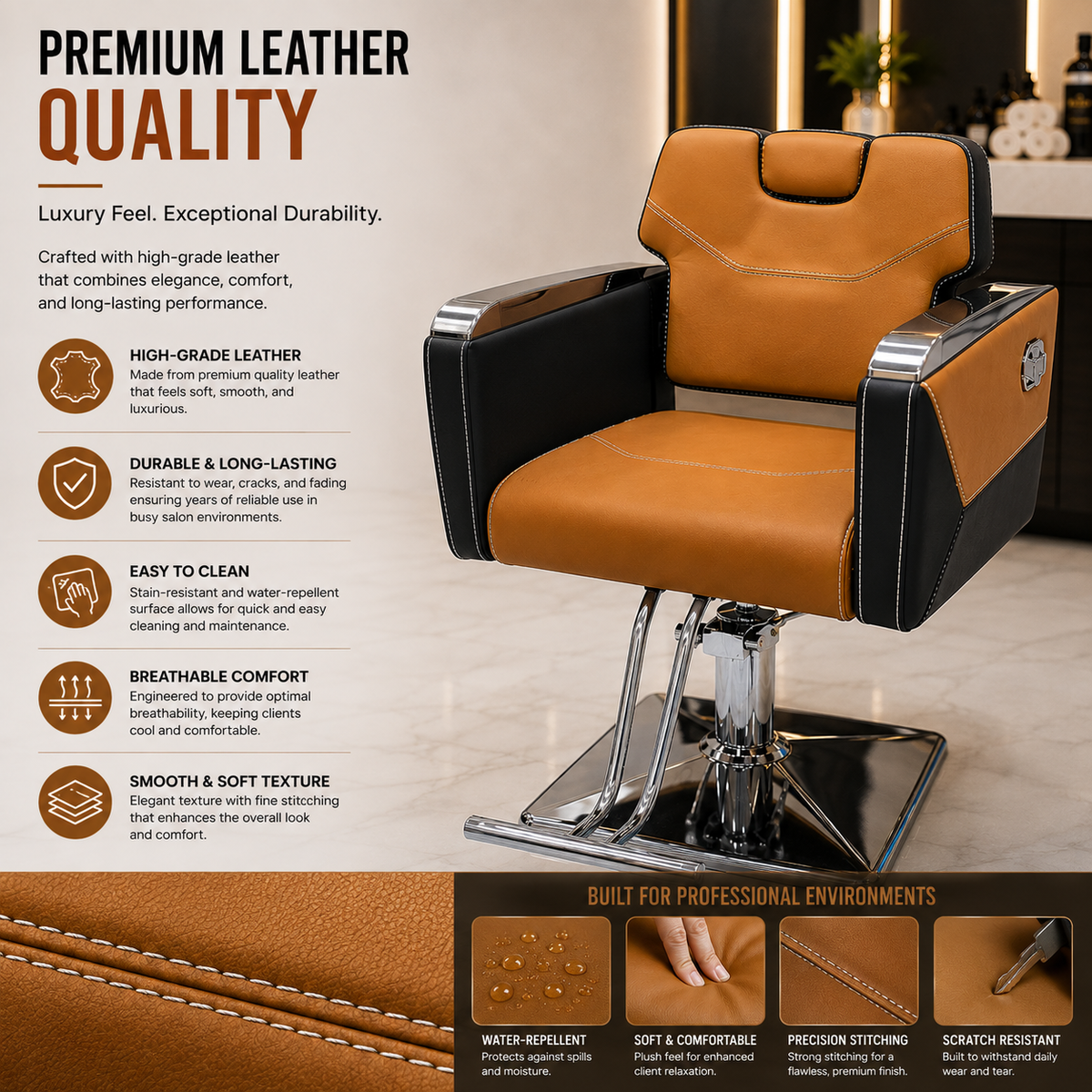 Professional Hydraulic Reclining Barber Chair for Barbershop & Salon | VYBEÂ®