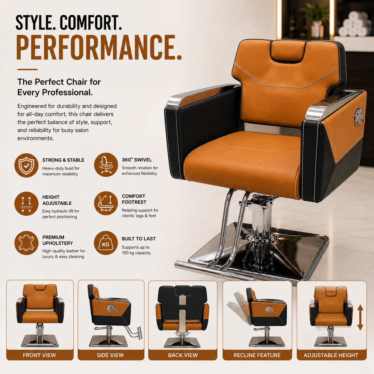 Professional Hydraulic Reclining Barber Chair for Barbershop & Salon | VYBEÂ®