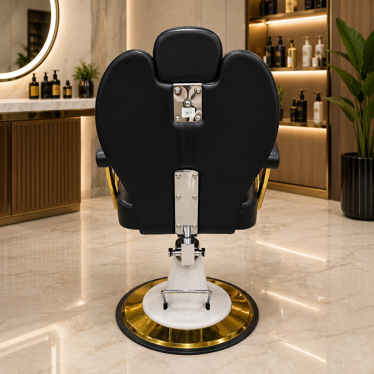 Luxury Hydraulic Barber Salon Chair with Gold Frame & Footrest â€“ Professional Styling Chair â€“ VYBEÂ®