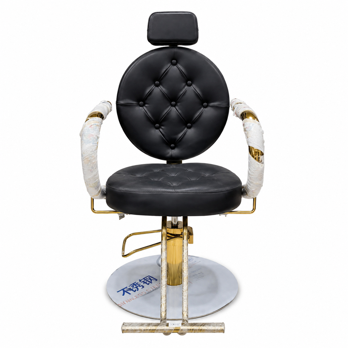 Luxury Professional Hydraulic Salon Styling Chair with Gold Frame & Glass Base for Hair Salon | VYBEÂ®