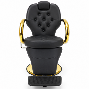 Professional Reclining Hydraulic Barber Salon Chair with Adjustable Headrest & Gold Armrests | VYBEÂ®