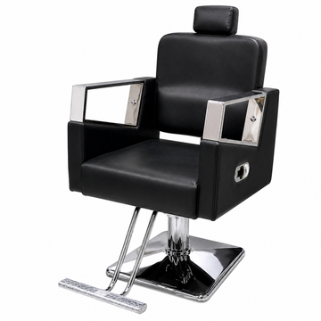 Premium Hydraulic Reclining Barber Chair with Chrome Armrests & Heavy-Duty Square Base for Salon | VYBEÂ®