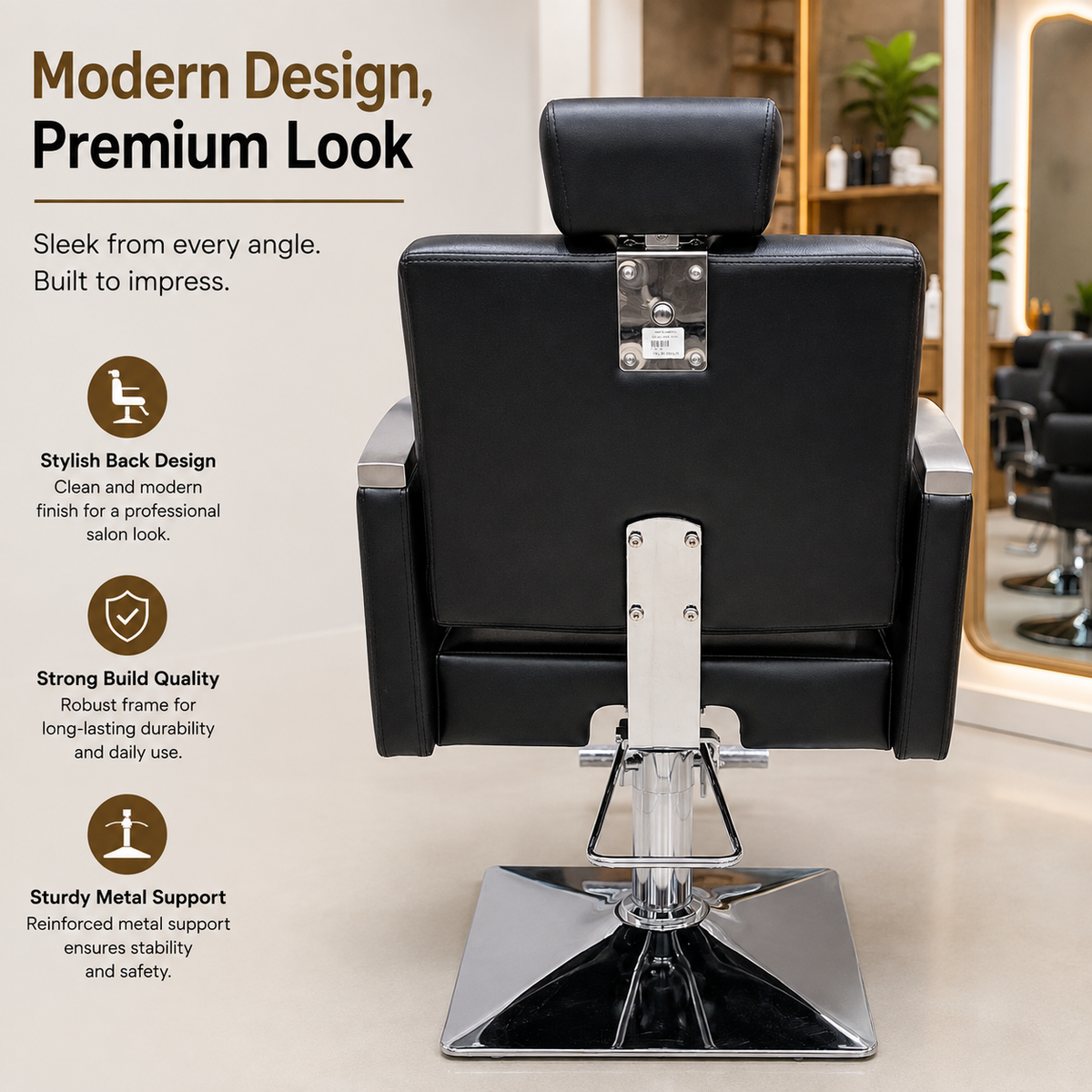 Professional Hydraulic Salon Styling Chair with Adjustable Headrest & Square Chrome Base | VYBEÂ®