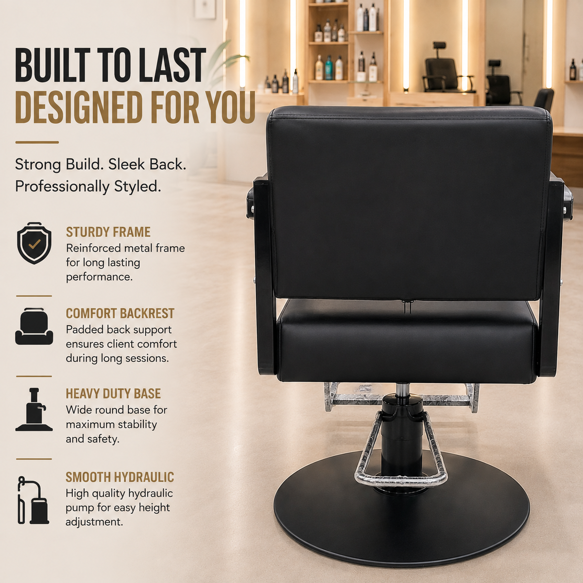 Professional Hydraulic Salon Styling Chair with Wide Backrest & Padded Armrests for Hair Salon, Barber Shop & Spa | VYBEÂ®
