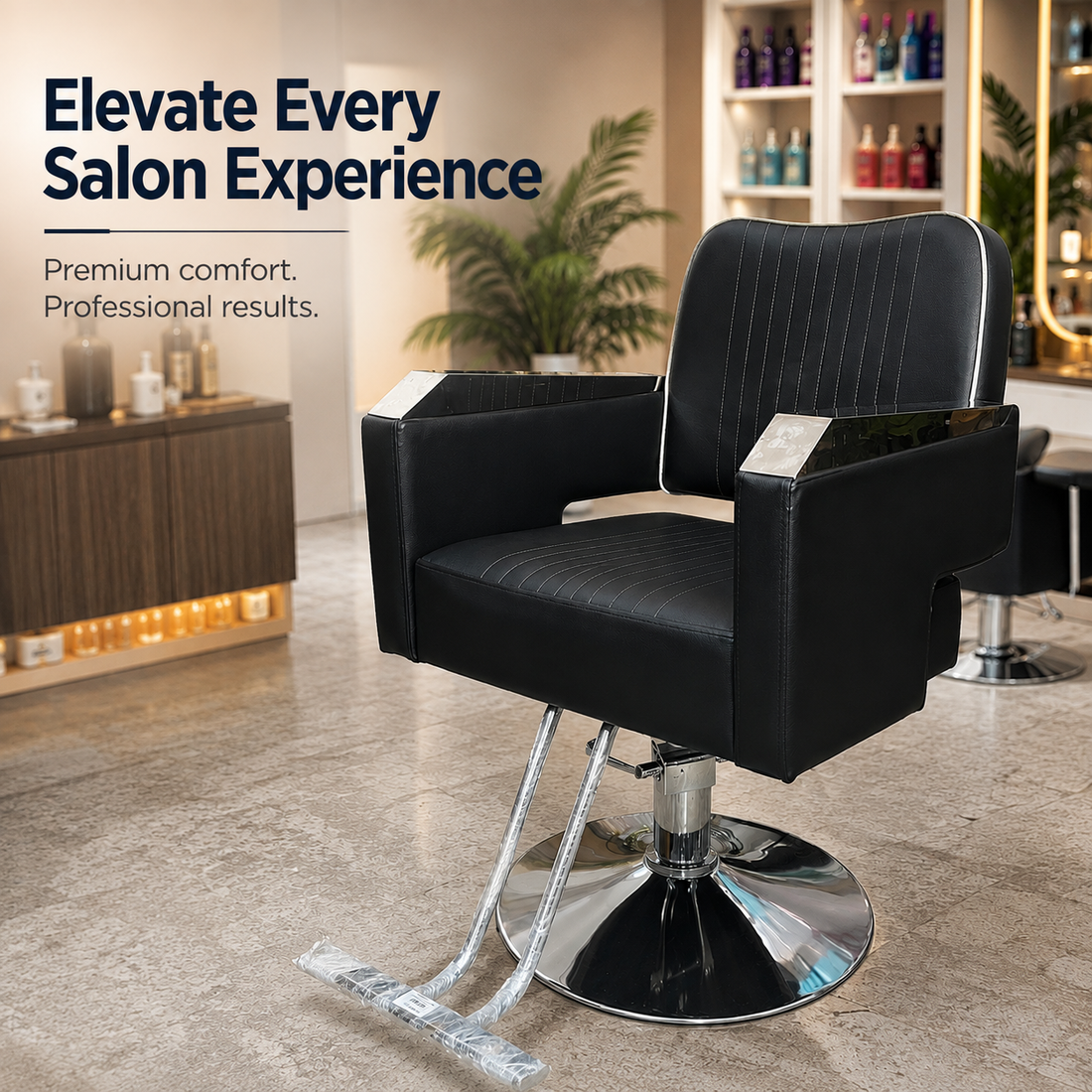Professional Hydraulic Salon Styling Chair with Adjustable Headrest, Reclining Backrest & Chrome Armrests for Hair Salon Barber Spa | VYBEÂ®