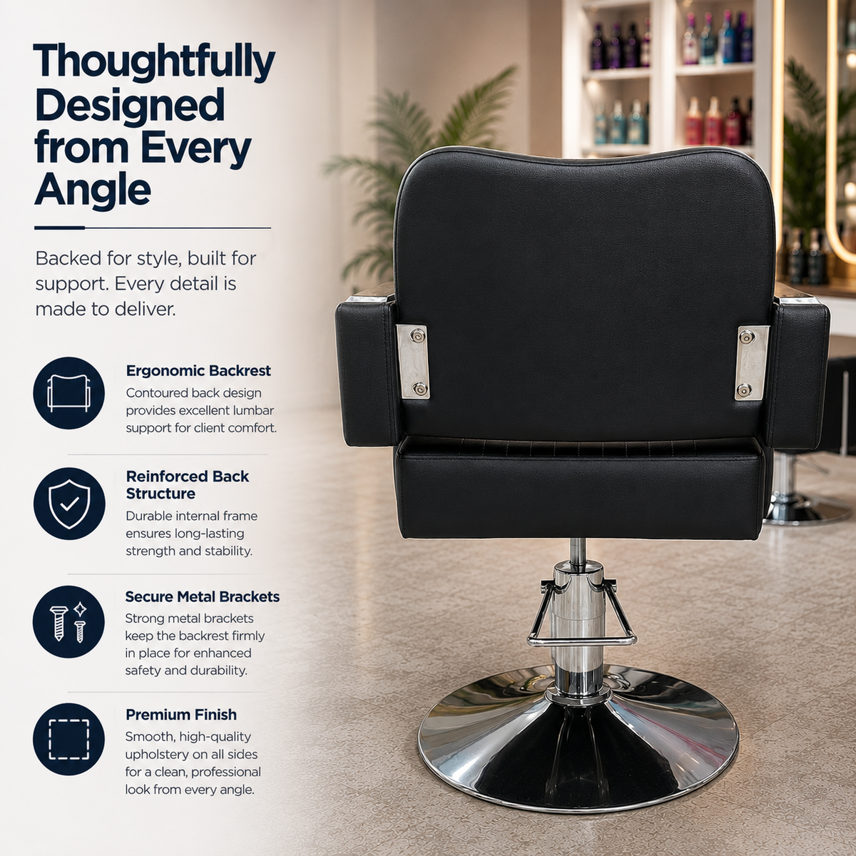 Professional Hydraulic Salon Styling Chair with Adjustable Headrest, Reclining Backrest & Chrome Armrests for Hair Salon Barber Spa | VYBEÂ®