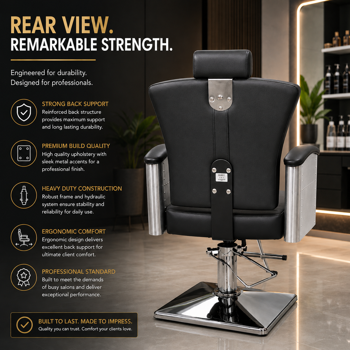 Professional Hydraulic Reclining Barber Chair with Adjustable Headrest, Heavy Duty Salon Styling Chair, Black PU Leather | VYBEÂ®
