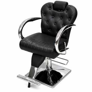 Professional Hydraulic Barber Chair with Adjustable Headrest, Reclining Backrest & Heavy-Duty Chrome Base Black | VYBEÂ®