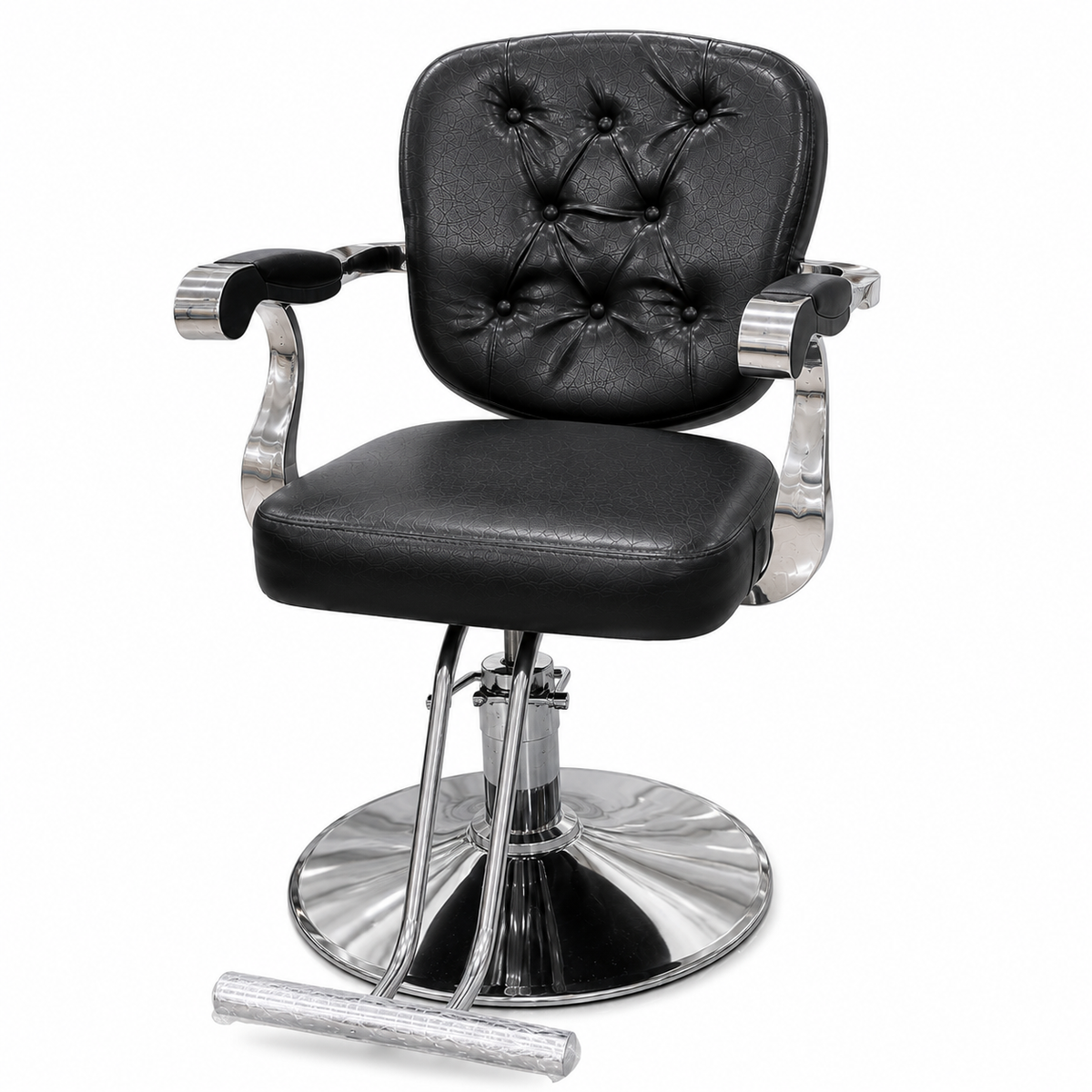 Professional Tufted Hydraulic Salon Styling Chair with Chrome Armrests & Heavy-Duty Round Base Black | VYBEÂ®