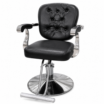 Professional Tufted Hydraulic Salon Styling Chair with Chrome Armrests & Heavy-Duty Round Base Black | VYBEÂ®