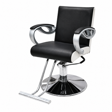 Professional Hydraulic Salon Styling Chair with Curved Chrome Armrests, Heavy-Duty Round Base & Footrest Black | VYBEÂ®