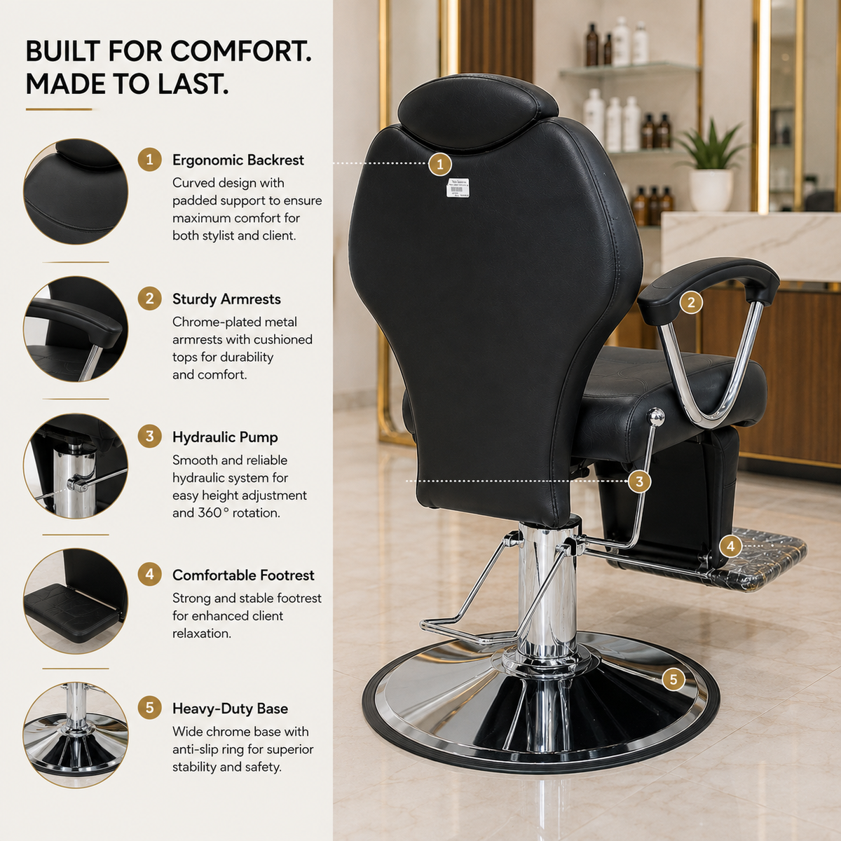 Professional Hydraulic Reclining Salon Chair | Barber & Beauty Styling Chair | VYBEÂ®