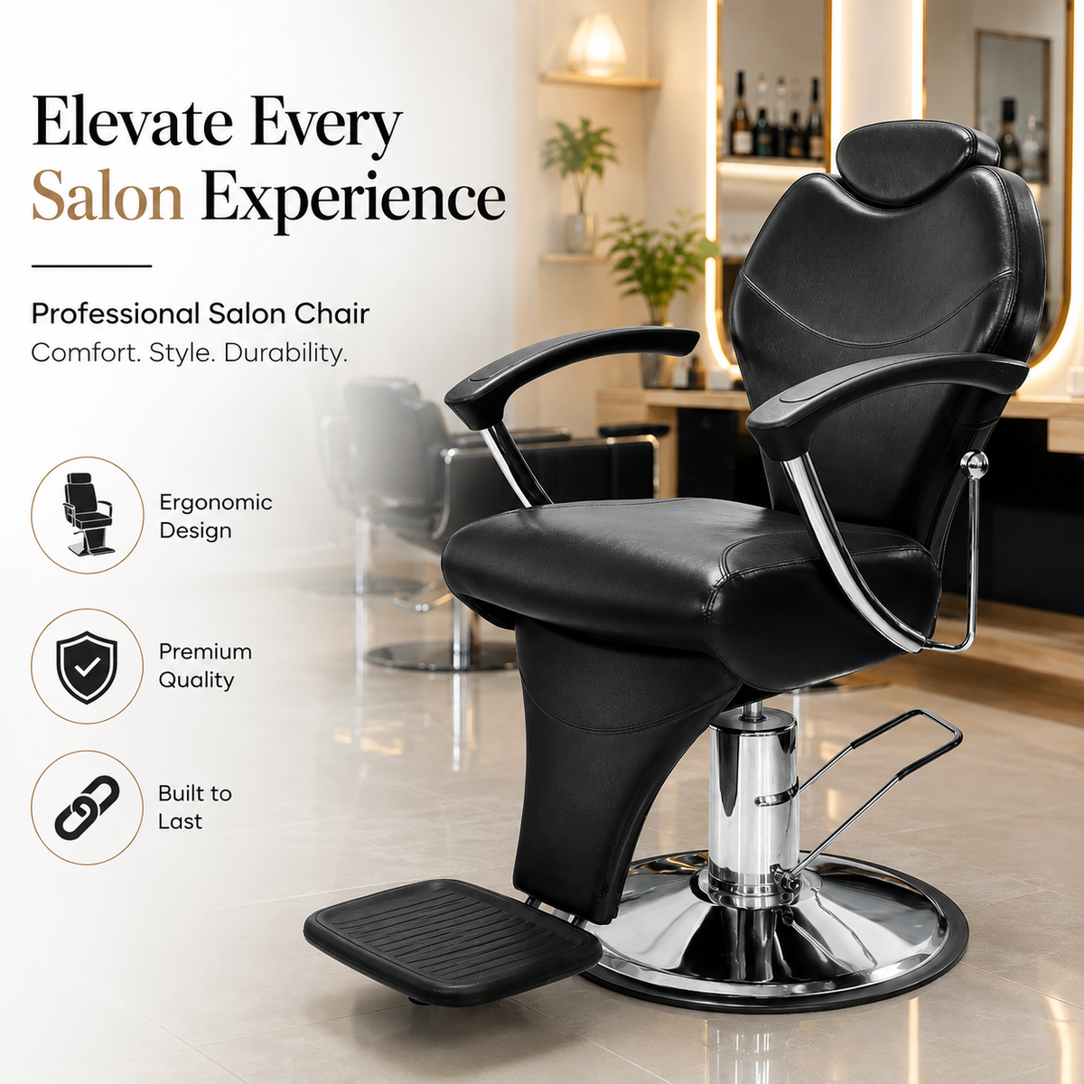 Professional Hydraulic Reclining Salon Styling Chair with Adjustable Headrest & Footrest | VYBEÂ®