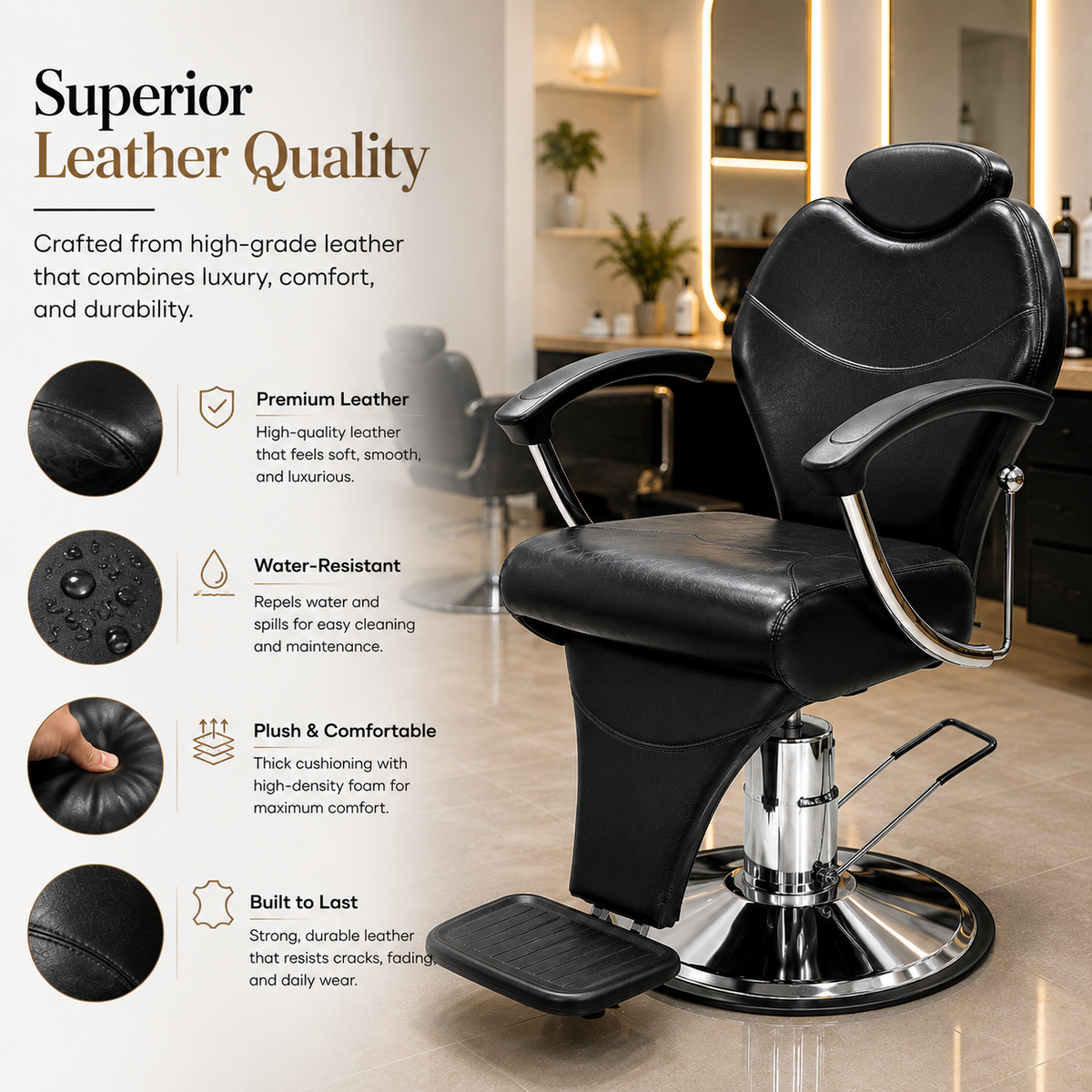 Professional Hydraulic Reclining Salon Styling Chair with Adjustable Headrest & Footrest | VYBEÂ®