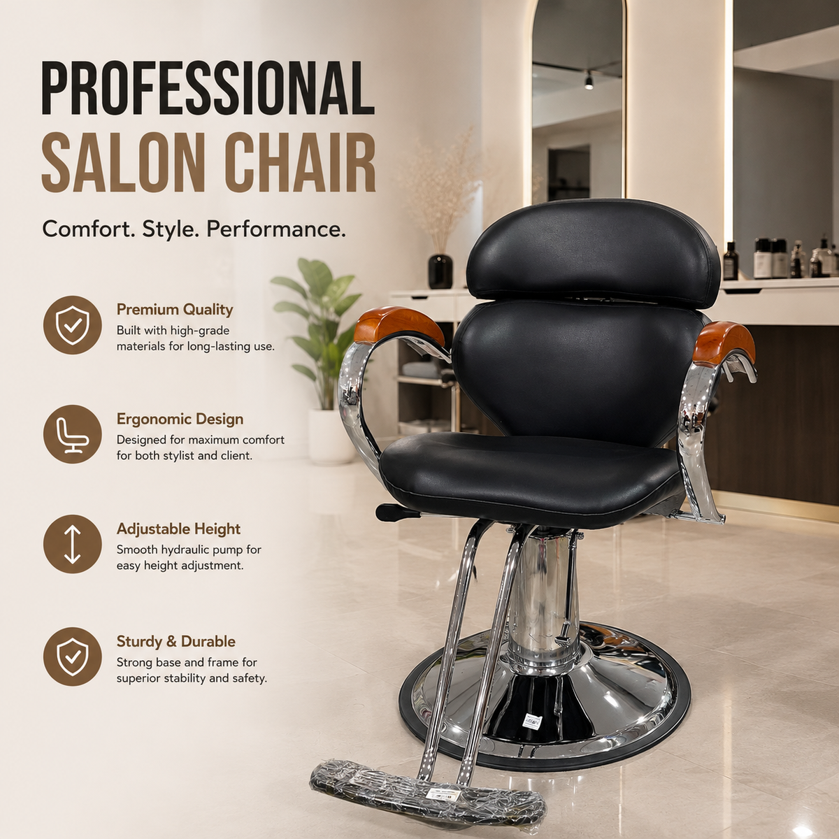 Professional Hydraulic Salon Styling Chair with Premium PU Leather & Heavy Duty Chrome Base | VYBEÂ®