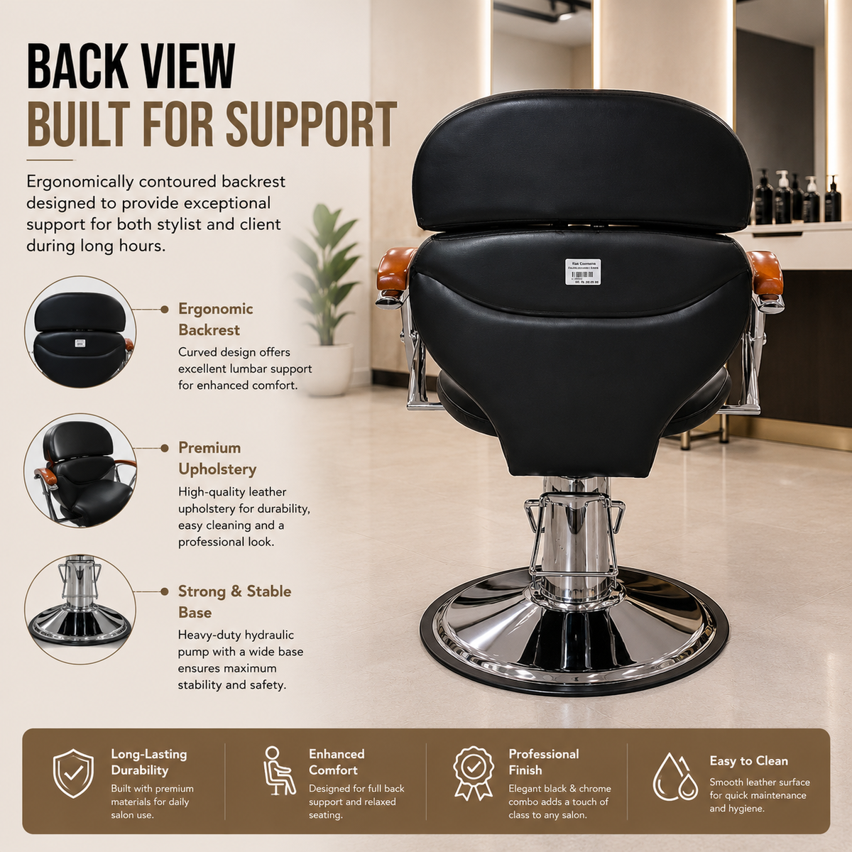 Professional Hydraulic Salon Styling Chair with Premium PU Leather & Heavy Duty Chrome Base | VYBEÂ®