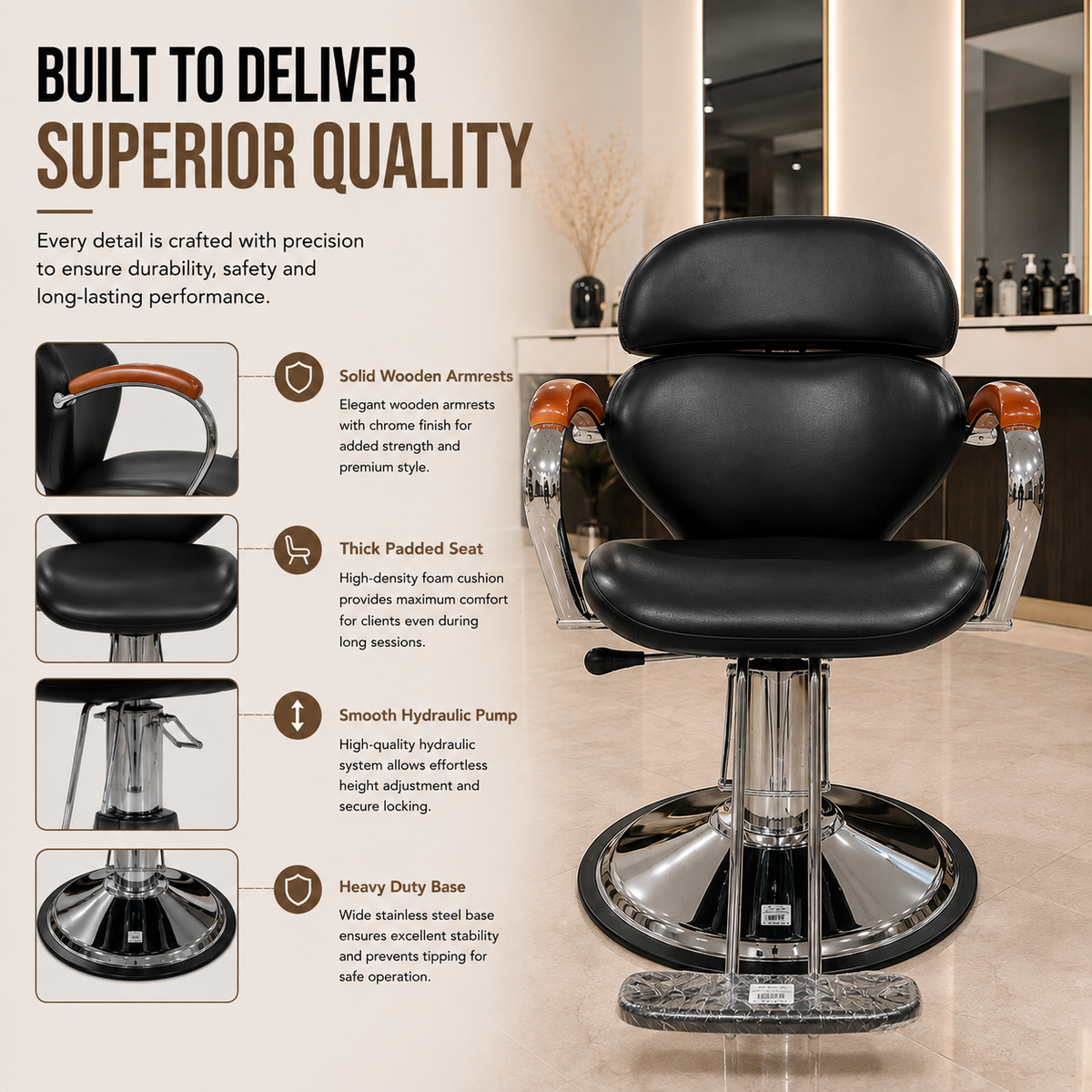 Professional Hydraulic Salon Styling Chair with Premium PU Leather & Heavy Duty Chrome Base | VYBEÂ®