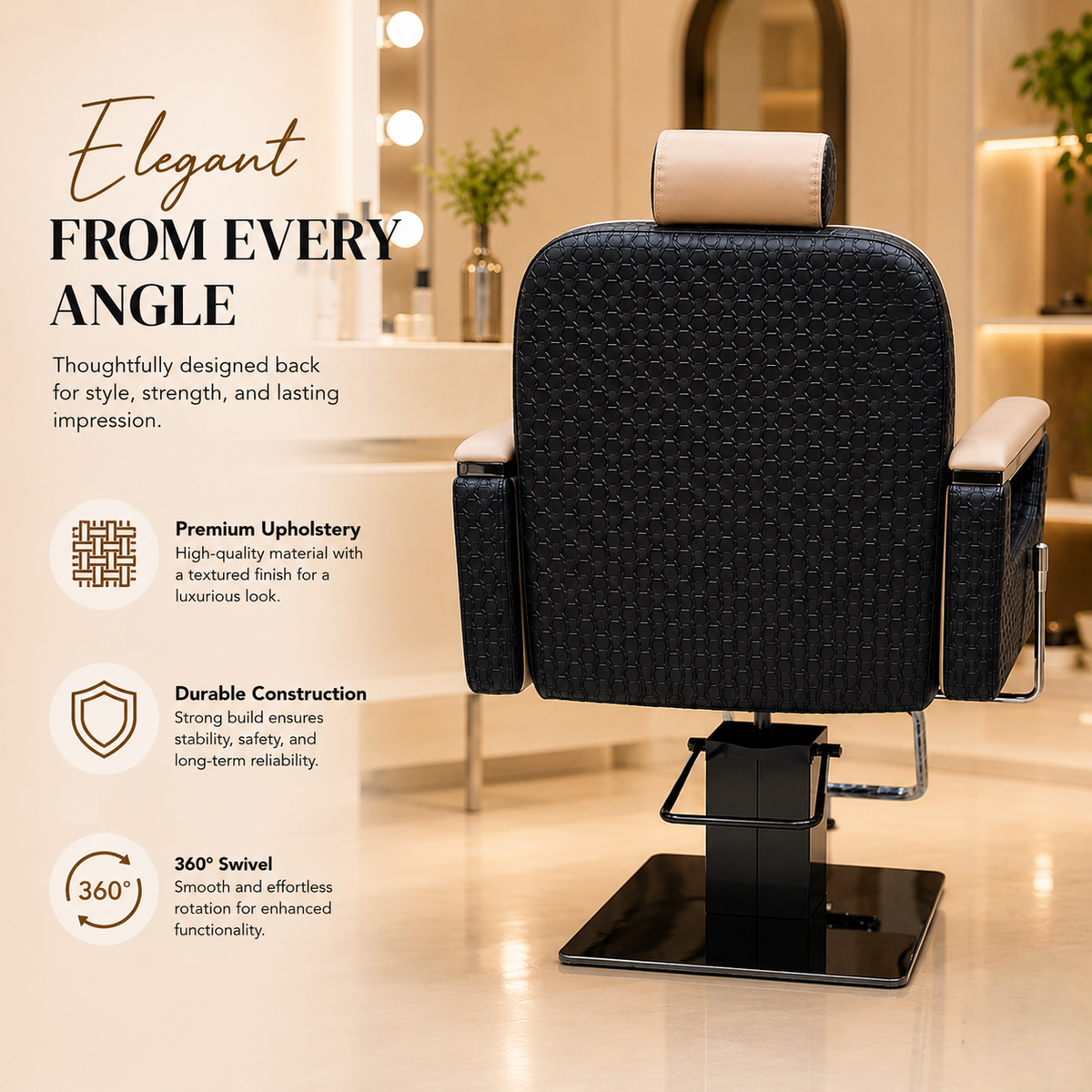Premium Hydraulic Barber Chair with Adjustable Headrest & Square Base for Salon & Barbershop | VYBEÂ®