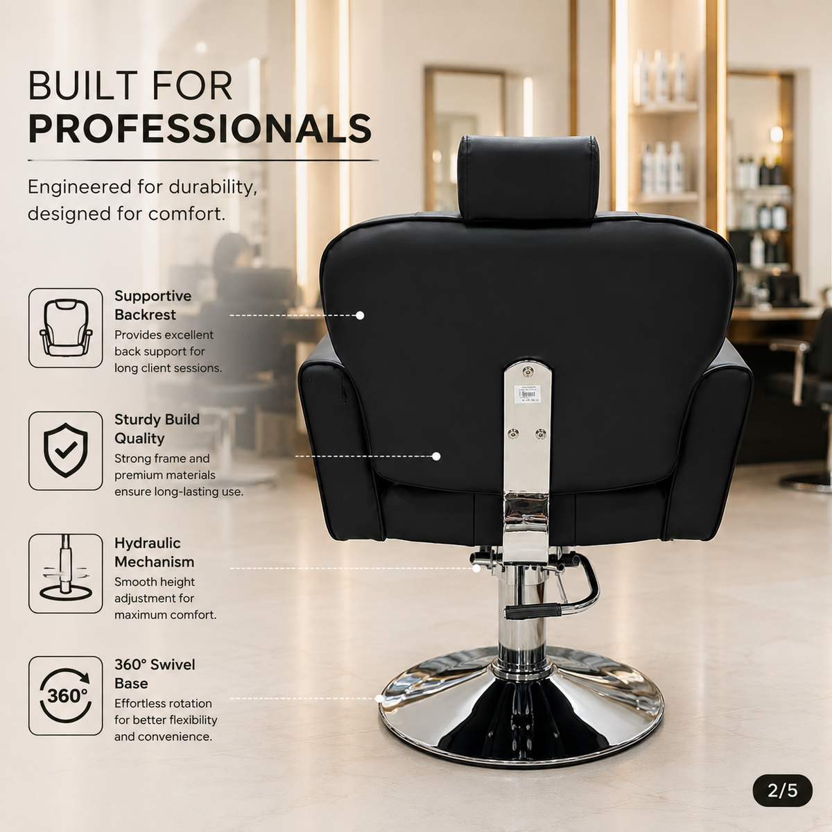 Professional Hydraulic Salon Styling Chair with Adjustable Headrest, 360Â° Swivel & Heavy-Duty Chrome Base | VYBEÂ®