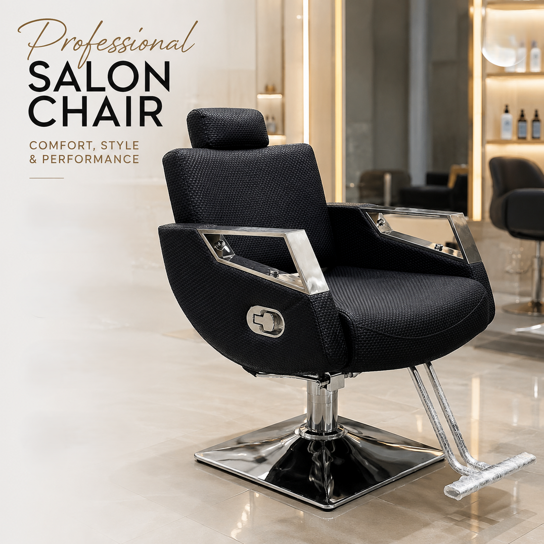 Professional Reclining Hydraulic Barber Chair with Adjustable Headrest, Premium PU Leather & Heavy-Duty Square Base | VYBEÂ®