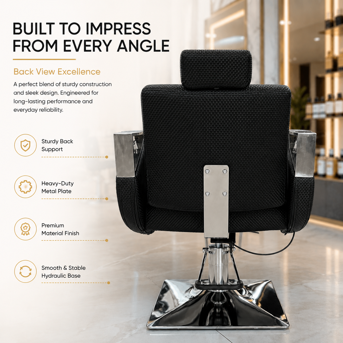 Professional Reclining Hydraulic Barber Chair with Adjustable Headrest, Premium PU Leather & Heavy-Duty Square Base | VYBEÂ®