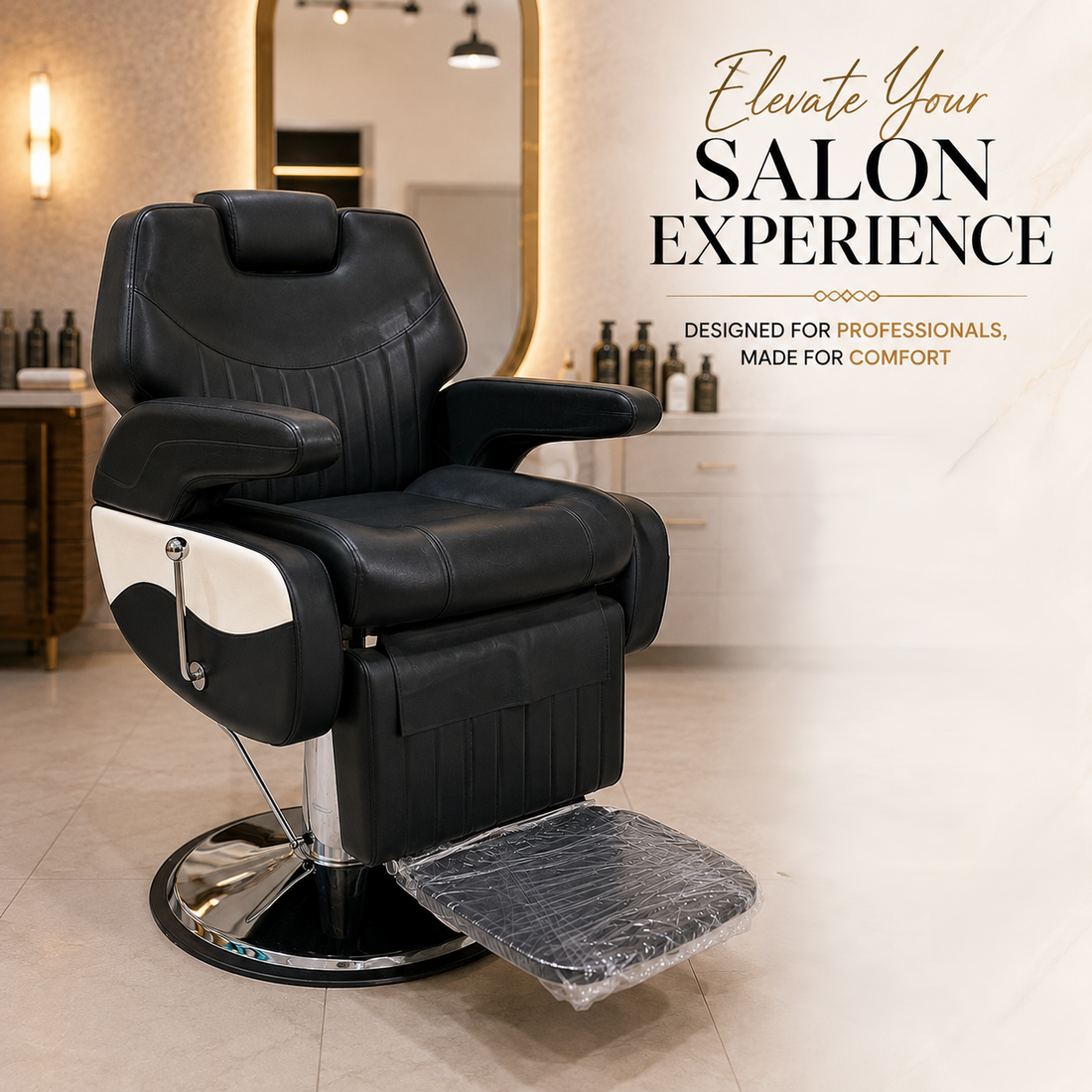 Professional Reclining Hydraulic Barber Chair with Adjustable Headrest, Premium PU Leather & Heavy-Duty Hydraulic Base | VYBEÂ®