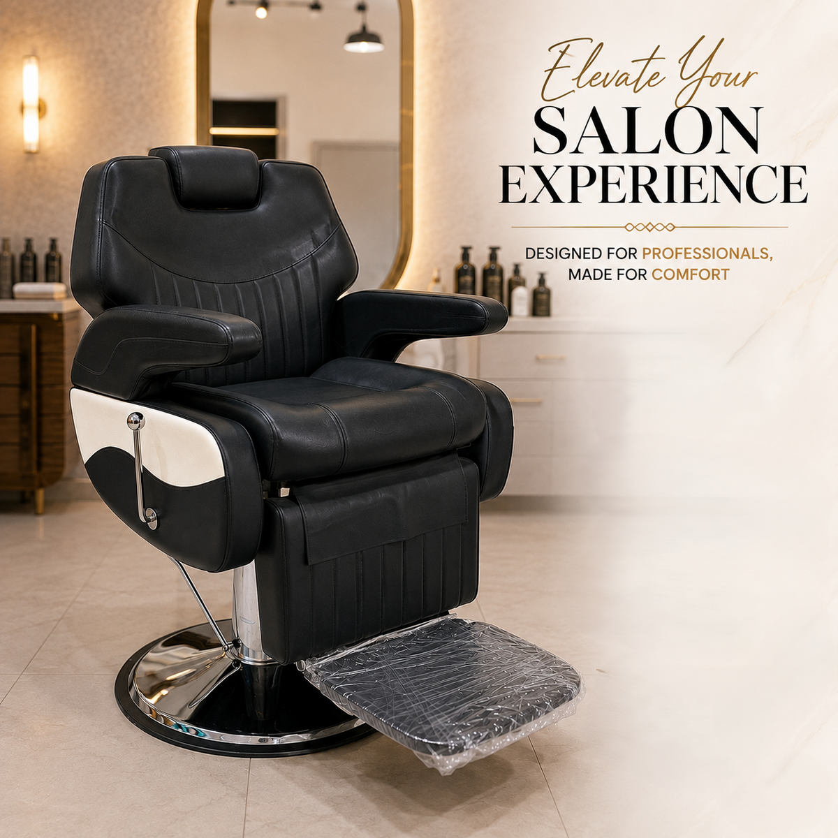 Professional Reclining Hydraulic Barber Chair with Adjustable Headrest, Premium PU Leather & Heavy-Duty Hydraulic Base | VYBEÂ®
