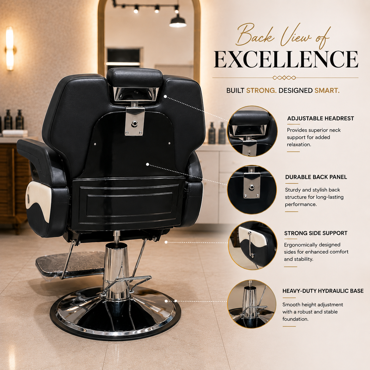 Professional Reclining Hydraulic Barber Chair with Adjustable Headrest, Premium PU Leather & Heavy-Duty Hydraulic Base | VYBEÂ®