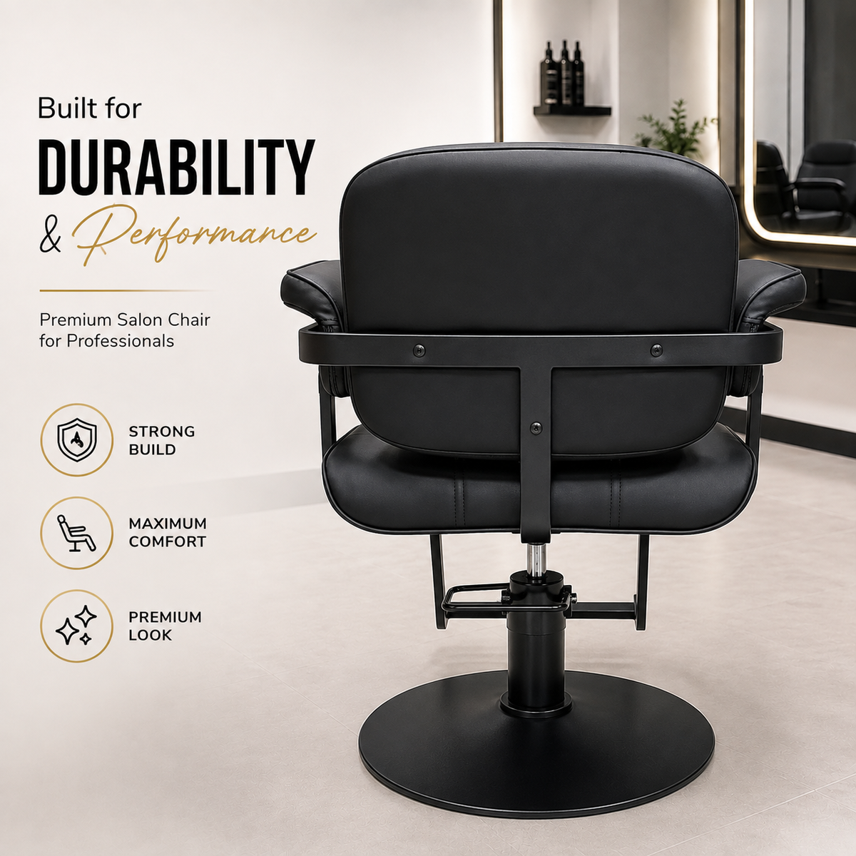 Professional Hydraulic Salon Styling Chair with Ergonomic Backrest, Thick Cushion Seat & Heavy-Duty Round Base | VYBEÂ®