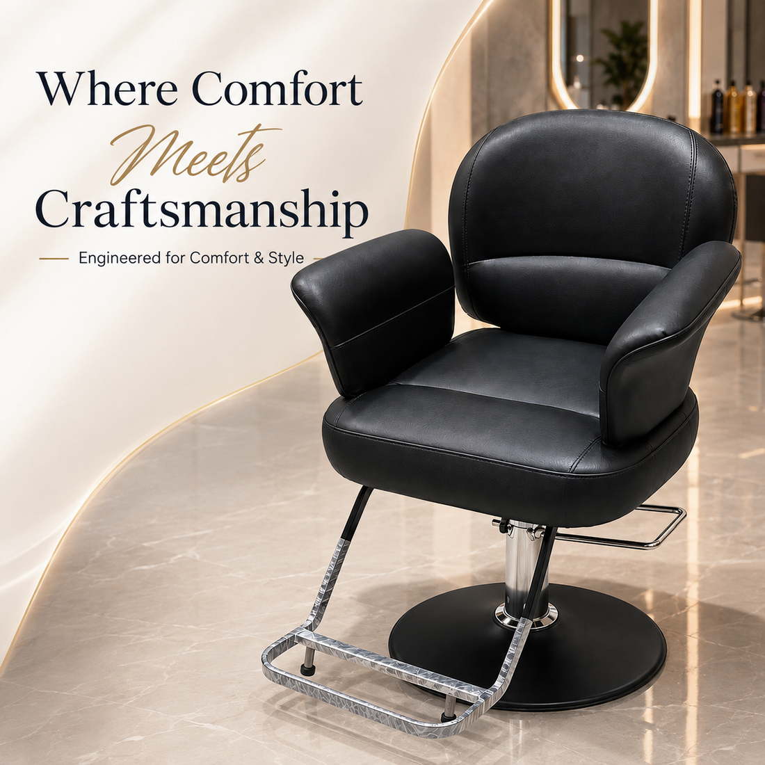 Professional Hydraulic Salon Styling Chair with Round Base & Footrest for Hair Salon, Barber Shop & Spa | VYBEÂ®
