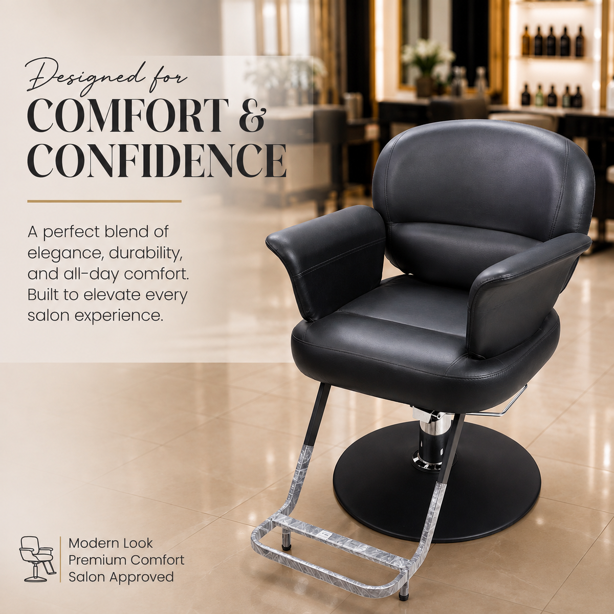 Professional Hydraulic Salon Styling Chair with Round Base & Footrest for Hair Salon, Barber Shop & Spa | VYBEÂ®