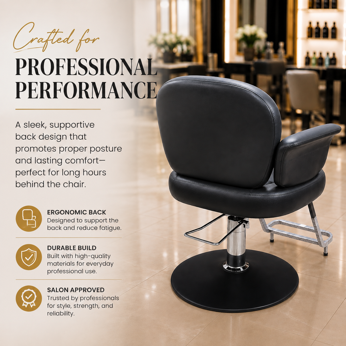 Professional Hydraulic Salon Styling Chair with Round Base & Footrest for Hair Salon, Barber Shop & Spa | VYBEÂ®