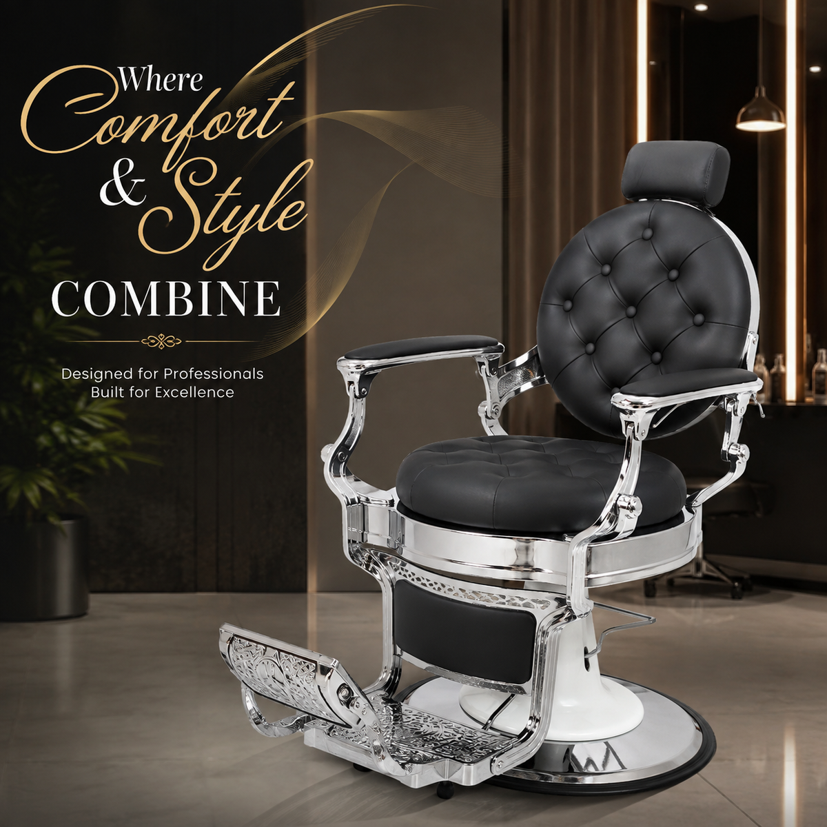 Vintage Luxury Hydraulic Barber Chair with Reclining Backrest & Adjustable Headrest | VYBEÂ®