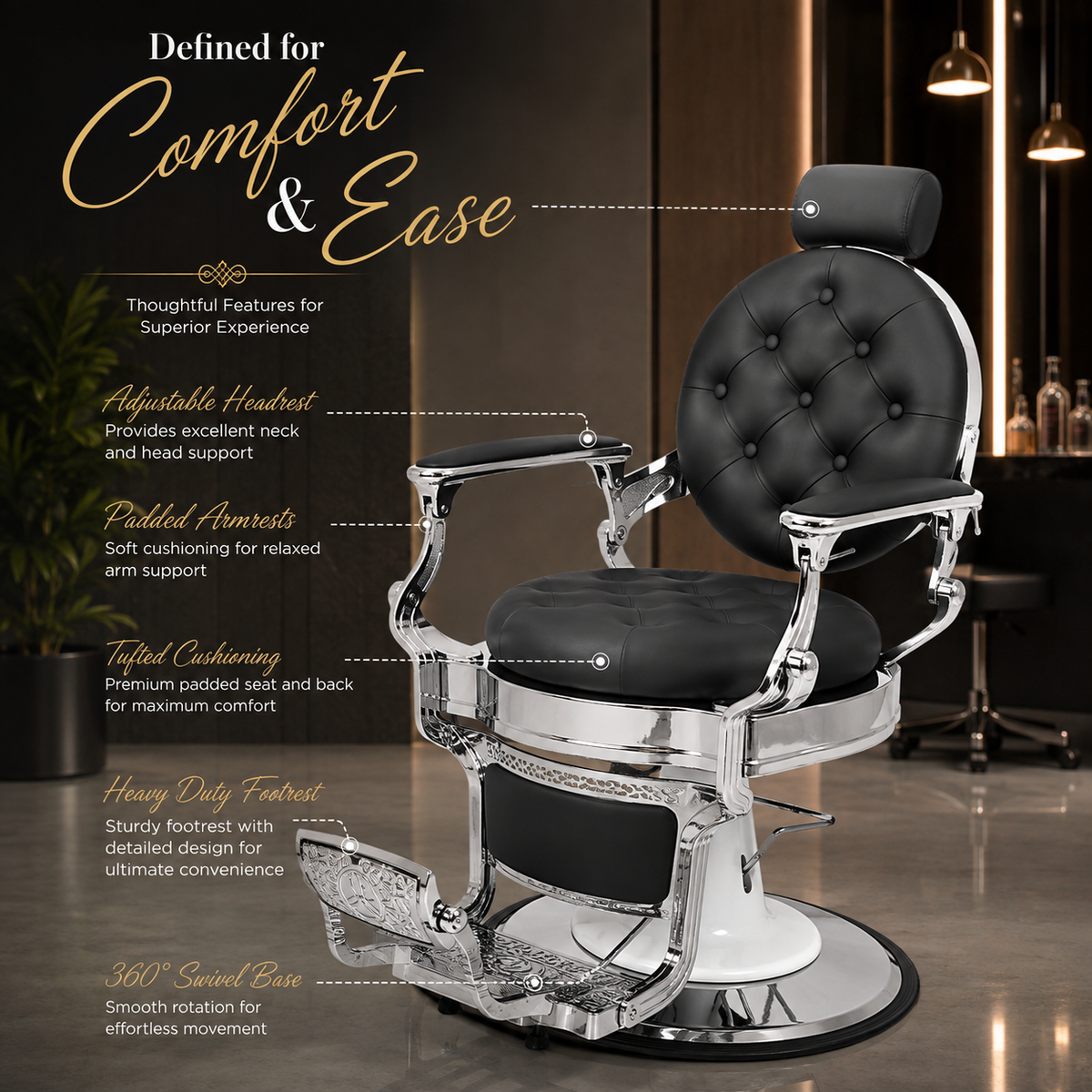 Vintage Luxury Hydraulic Barber Chair with Reclining Backrest & Adjustable Headrest | VYBEÂ®