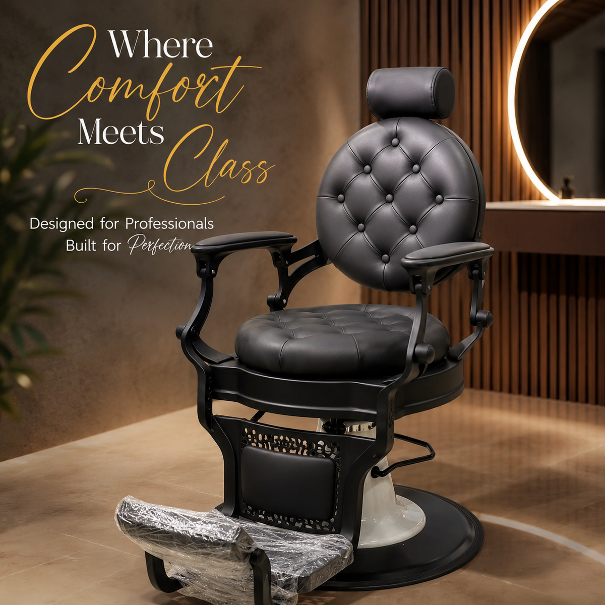 Professional Hydraulic Reclining Barber Chair with Adjustable Headrest & Footrest â€“ Heavy Duty Salon Styling Chair | VYBEÂ®