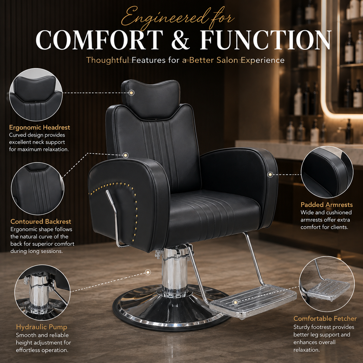 Professional Hydraulic Salon Styling Chair with PU Leather & Footrest VYBEÂ®