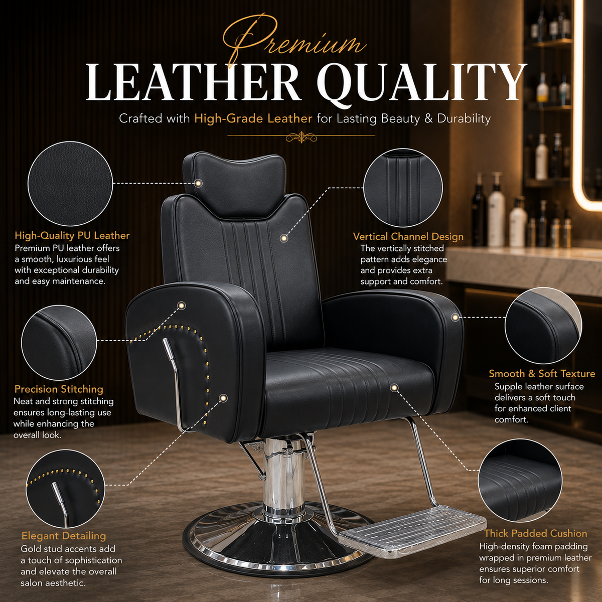 Professional Hydraulic Salon Styling Chair with PU Leather & Footrest VYBEÂ®