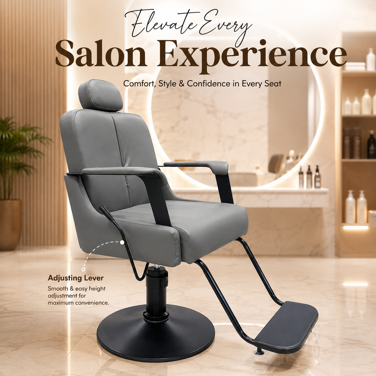 Premium Hydraulic Salon Styling Chair with Adjustable Headrest & Footrest | VYBEÂ®