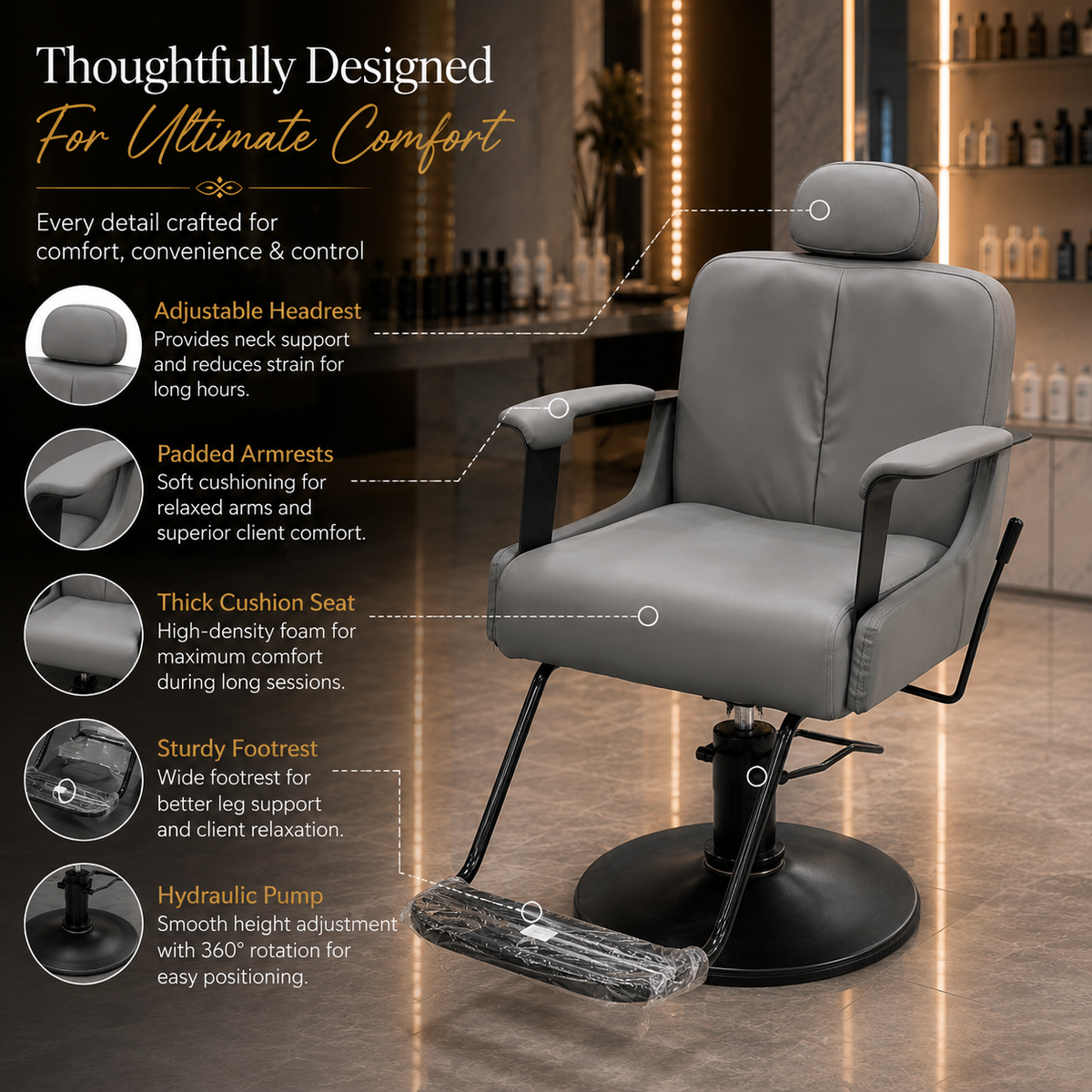 Premium Hydraulic Salon Styling Chair with Adjustable Headrest & Footrest | VYBEÂ®
