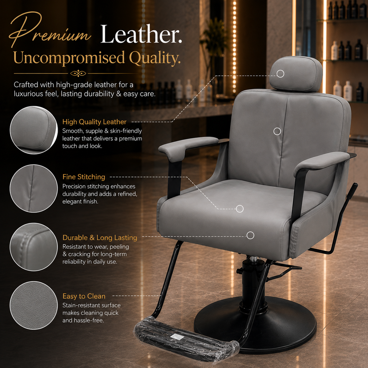 Premium Hydraulic Salon Styling Chair with Adjustable Headrest & Footrest | VYBEÂ®